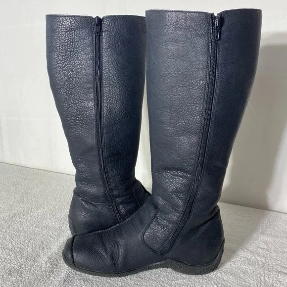 Rieker Black Faux Leather Sherpa Lined Mid Calf Knee High Boots 39 - Picture 11 of 14